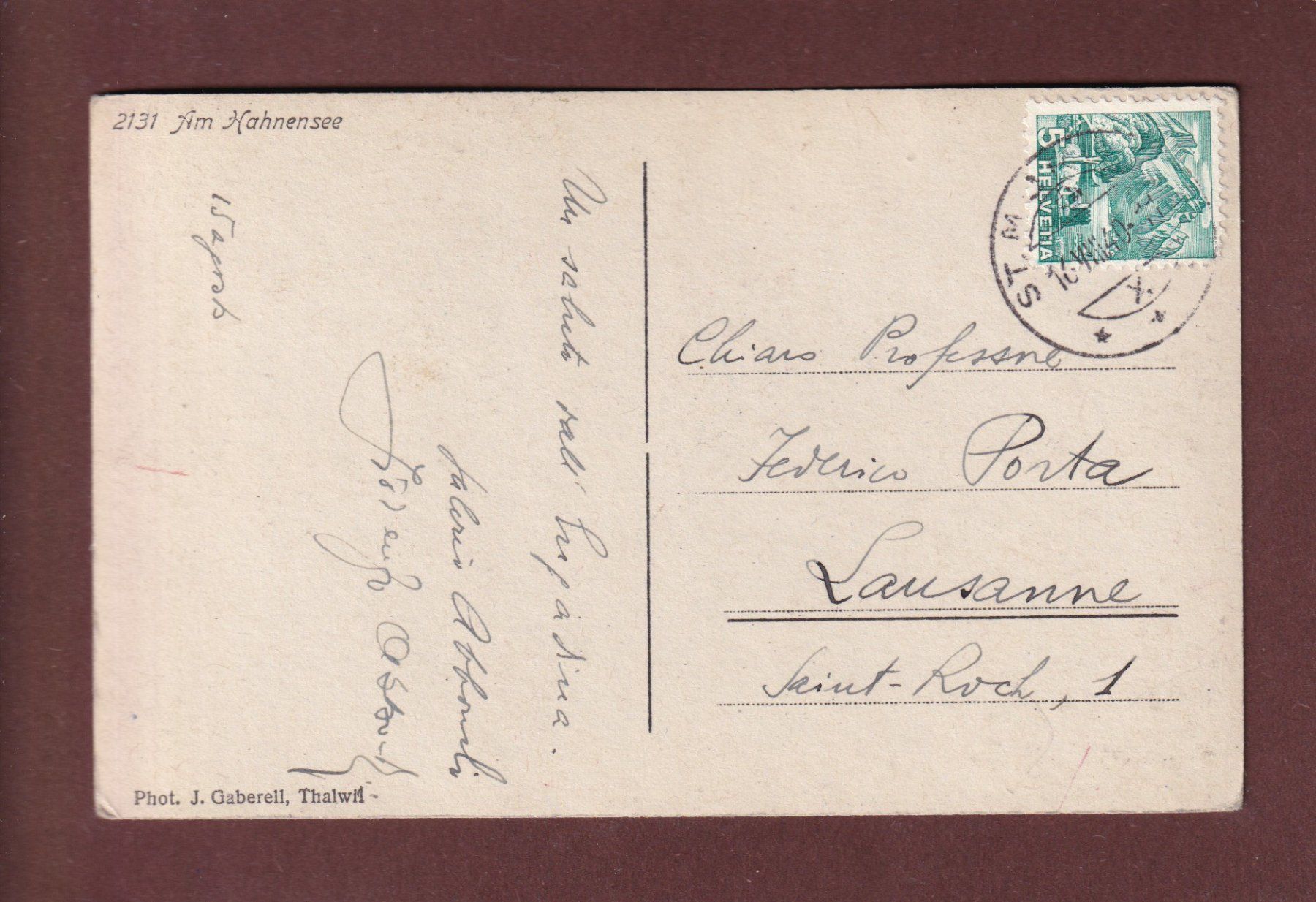 Ansichtskarten: Am HAHNENSEE - 1940 – Gebraucht aus Pully von nicecards-shop 1