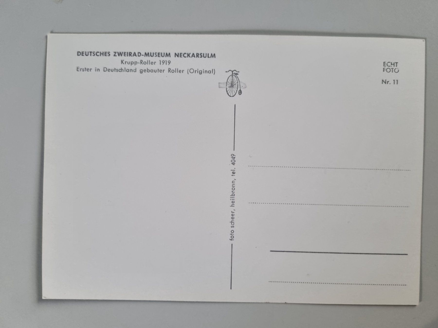 Cartes postales: Carte postale Krupp-Roller 1919 Musée Neckarsulm – D'occasion à Echandens par Dicot 1