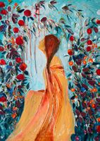 Peinture originale abstraite: femme et fleurs d'été 🎨