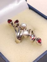 Vintage 925er Silber Ring Granate Natur Perle Top
