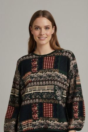 Vintage Gemusterter Strickpullover - Größe L