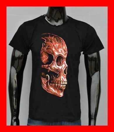 Totenkopf T-Shirt Skull Rot Grösse XL Schädel Feuer Knochen