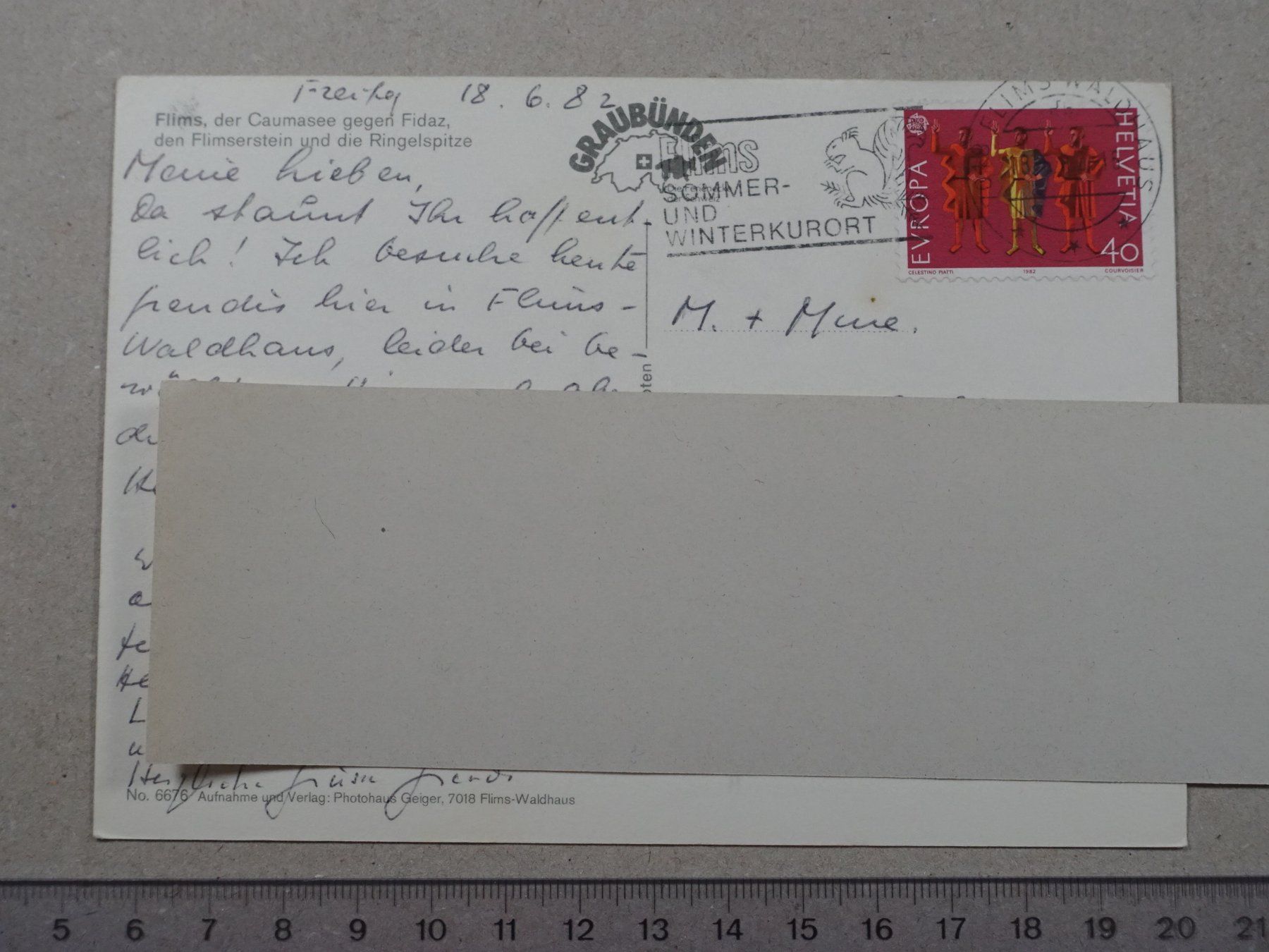 Cartoline postali: Flims, Caumasee, gegen Fidaz, 1982 – Usato da Lenzburg venduto da fh1 1