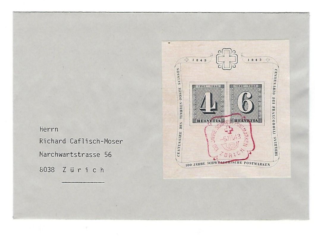 Tutti i francobolli: CH, Brief 100 Jahre Schweizer Postmarken 1949, 6.3.1943 – Usato da Hinteregg venduto da McCharly01