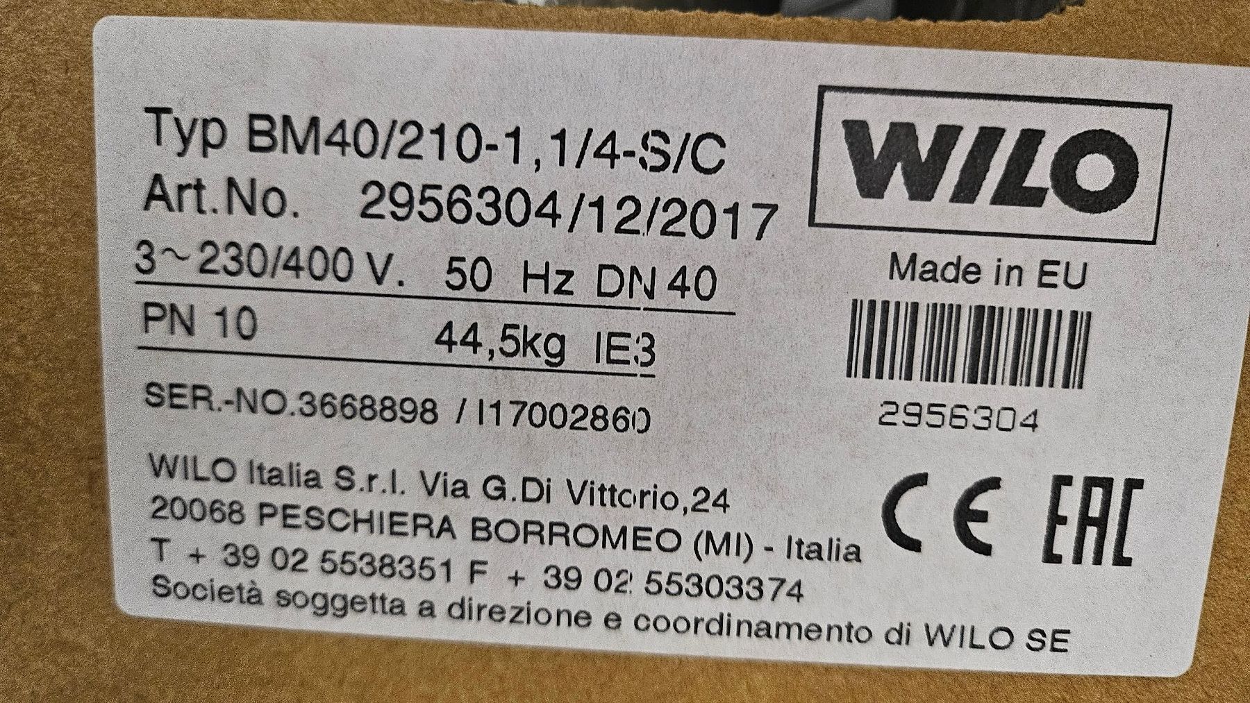 Wilo Riscaldamento: WILO Blockpumpe Typ BM40/210-1, 1/4-S/C – Nuovo e nell'imballaggio originale da Breitenbach venduto da Cycron_GmbH 3