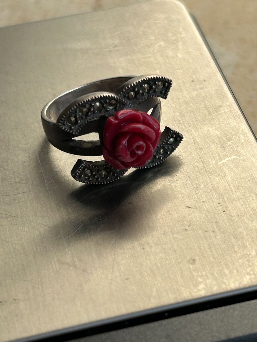 Bagues: Silberring mit roter Rose und Markasiten Gr. 58 – D'occasion à Dittingen par Bellevista 7