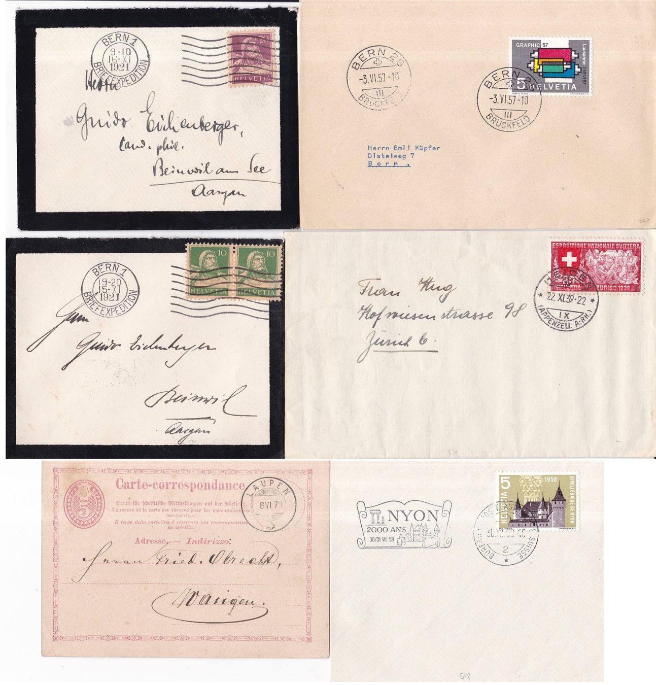 Alle Briefmarken: 60 Stk. Alte CH Briefe, Postkarten, Belege – Gebraucht aus Münchwilen AG von Nesar 8