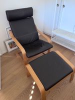 IKEA POÄNG Sessel mit Hocker, Leder, dunkelbraun / Holz