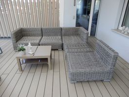 Gartenmöbel, Lounge, Rattan, 5-teilig, ohne Kissen