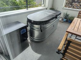 Eisbadewanne aus Stahl mit Kühlgerät, komplett Set