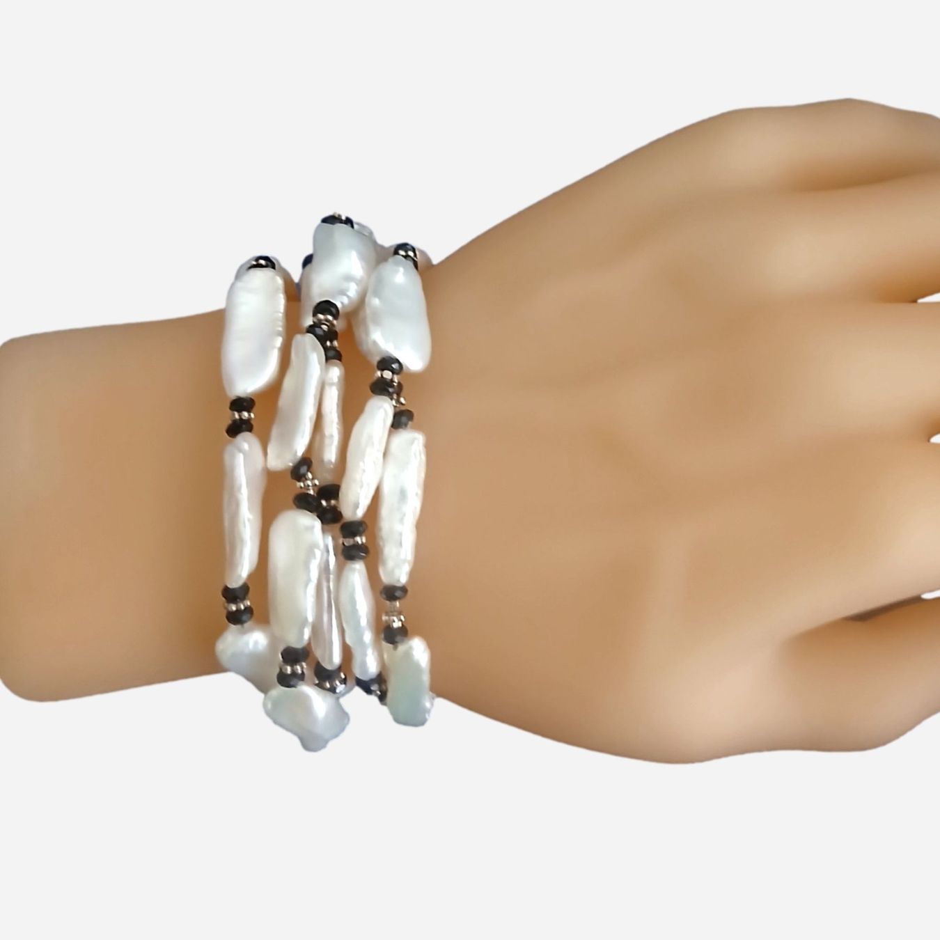 Onyx Catenine: Keshiperlen - lange Kette - 96cm - Perlen-Collier - Silber – Nuovo e nell'imballaggio originale da Lütisburg venduto da Emarra 2
