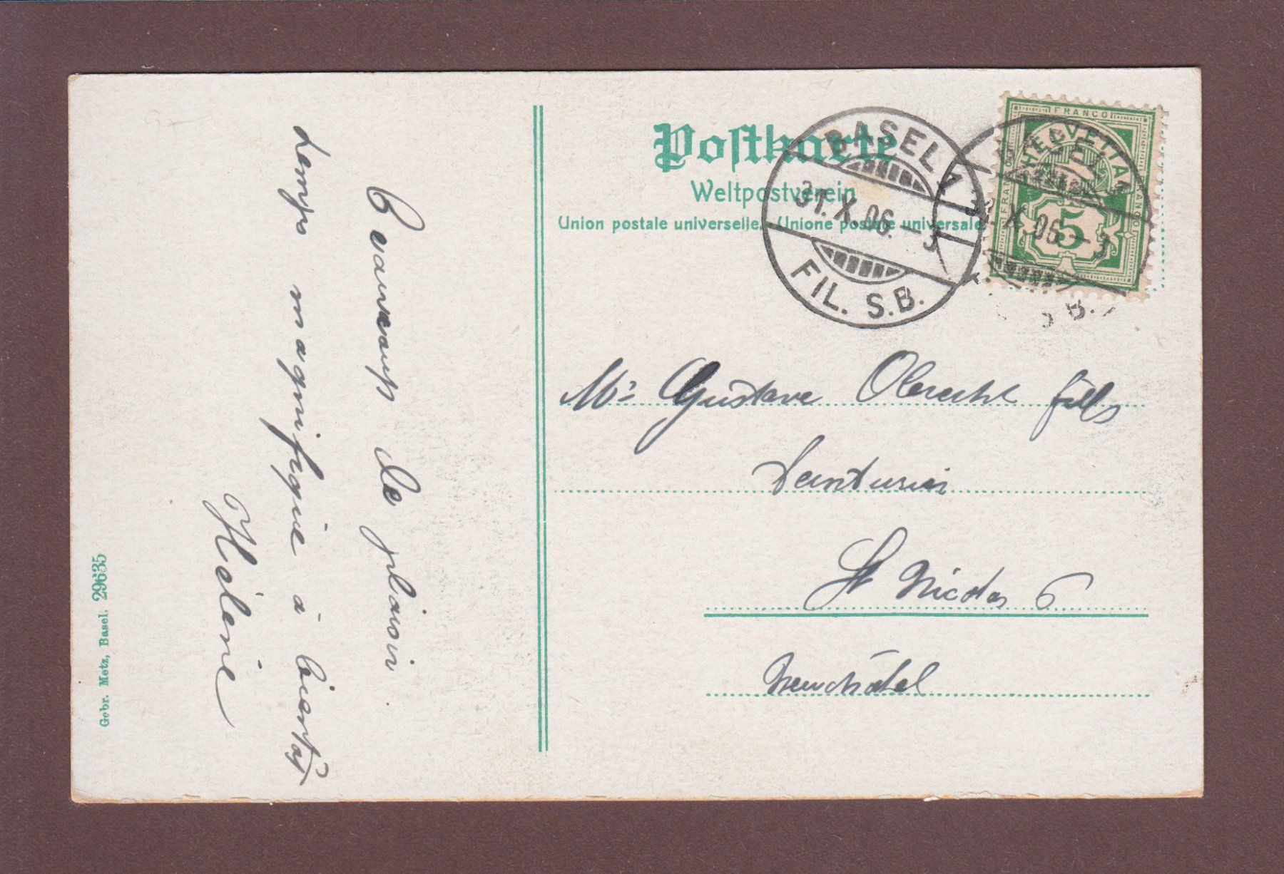 Cartoline postali: BASEL - Pauluskirche - 1906 – Usato da Pully venduto da nicecards 1