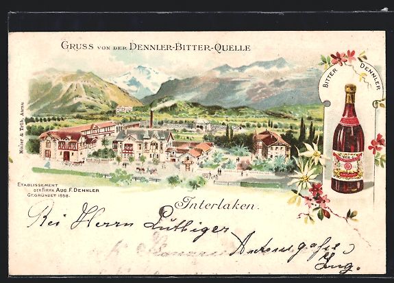 Ansichtskarten: Litho Interlaken, Dennler-Bitter-Quelle, – Gebraucht aus Berlin von bartko-reher