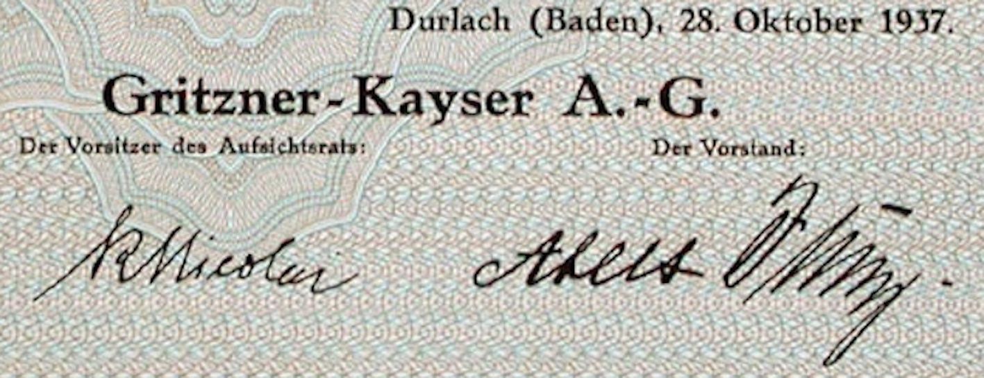 Documenti: Gritzner-Kayser AG, Durlach - 1937 – Usato da Solothurn venduto da Sgasche 1