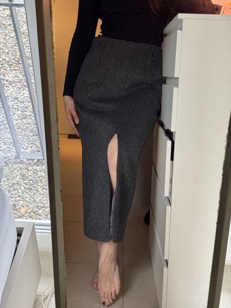 Warme Wollrock, grau, Grösse 40, Winter Rock mit Schlitz