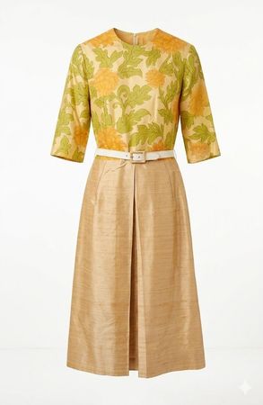 Vintage Couture Antoine Berne Seidenkleid – Gelb/Gold Floral