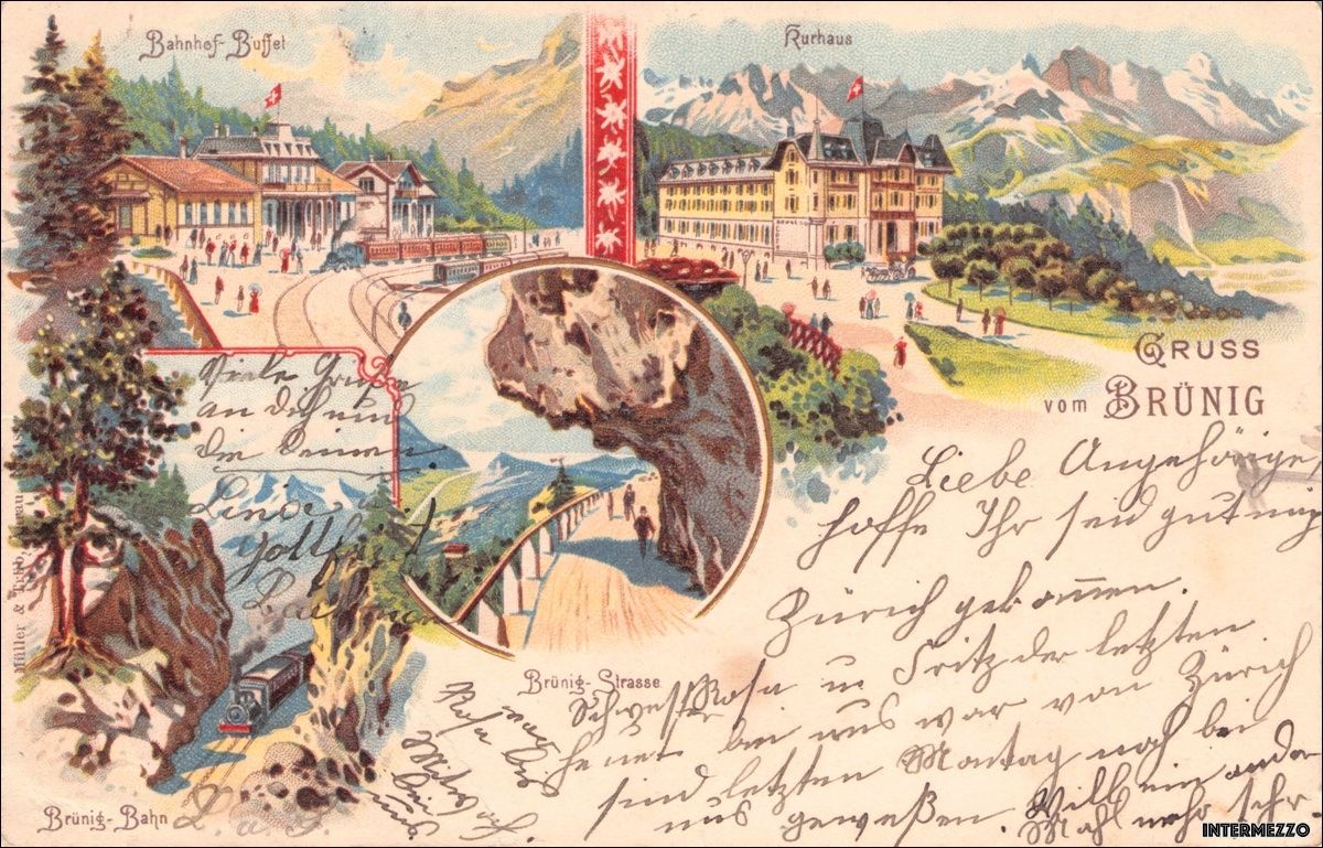 Ansichtskarten: Brünig // 1910 Litho Kurhaus Bahnhof – Gebraucht aus Basel von intermezzo12