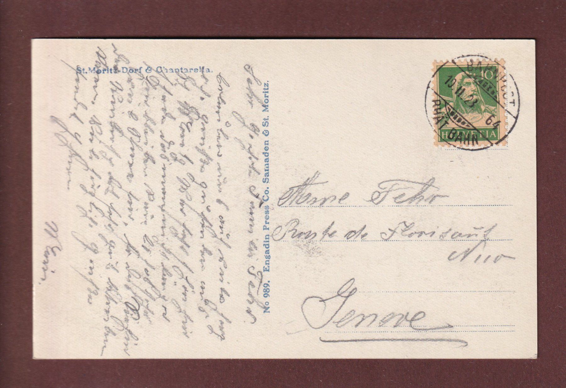 Cartoline postali: ST. MORITZ-DORF und Chantarella - 1923 – Usato da Pully venduto da nicecards 1