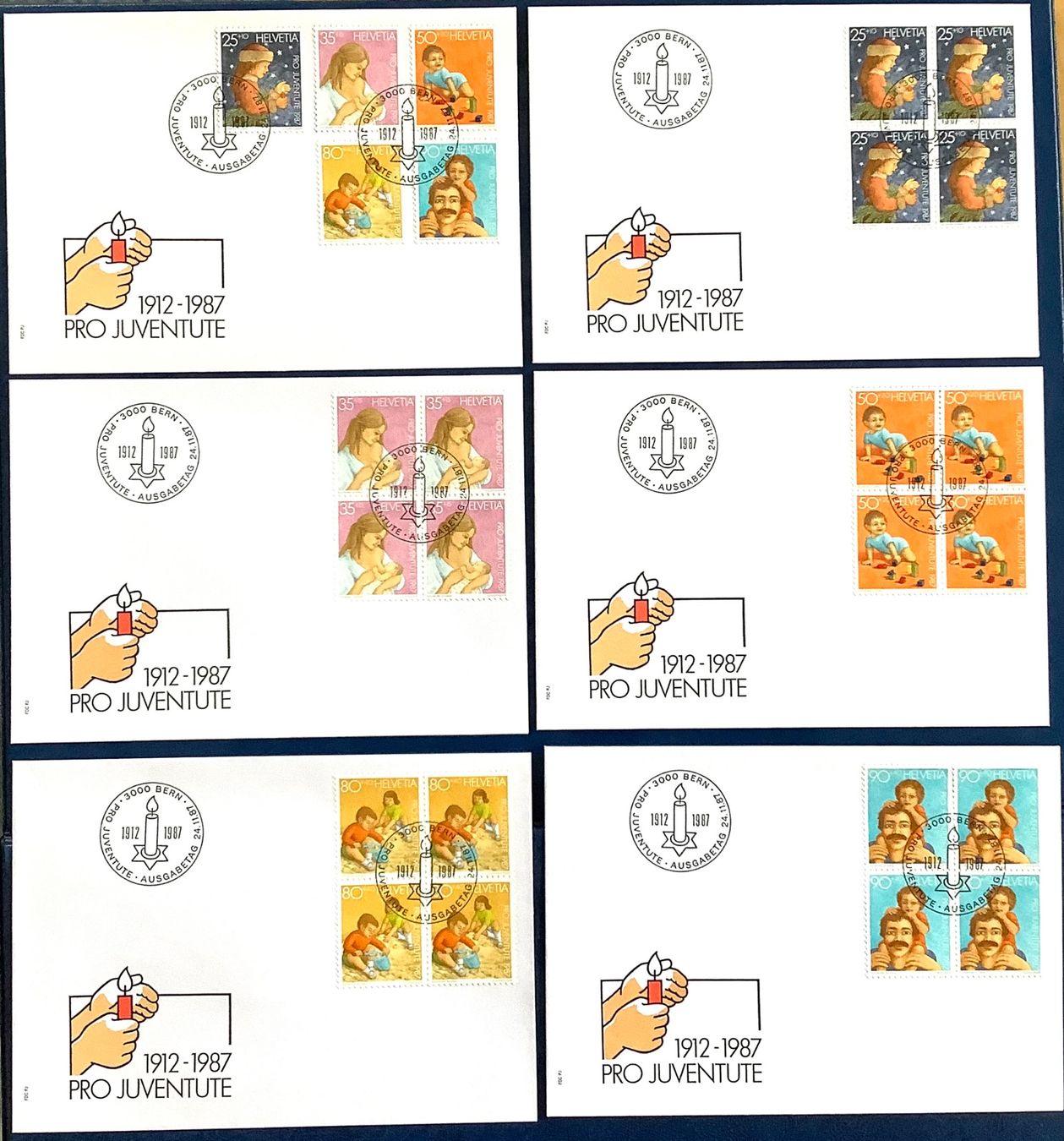 Tous les timbres: 1987 - Pro Juventute FDC + Viererblöcke ET – Neuf (Voir description) à Liestal par Skunk02