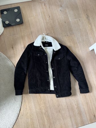 Zara Man Black Corduroy Borg Lined Jacket - Size Medium
