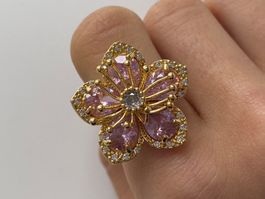 18KGP Große Blume Ring mit Zirconia