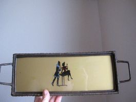Antikes Tablett mit Silhouetten-Motiv, Vintage
