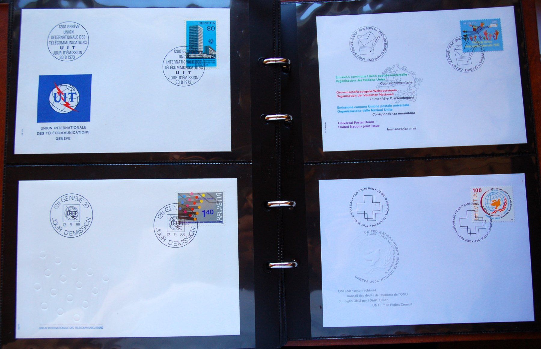 Alle Briefmarken: 84 FDC divers pays dans un album ocre – Gebraucht aus Gland von pas_wxw 9