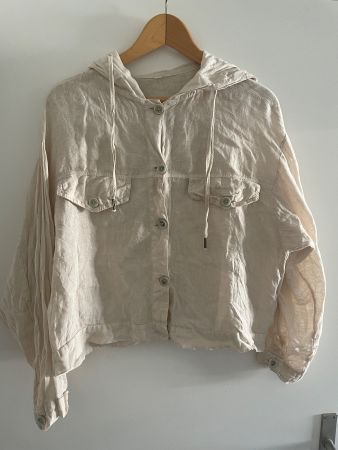 Kapuzenbluse beige 100% Leinen neuwertig Gr M