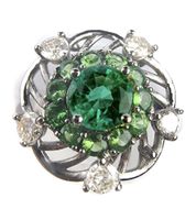 950er Exklusiv Palladium Ring mit Smaragd und Diamanten