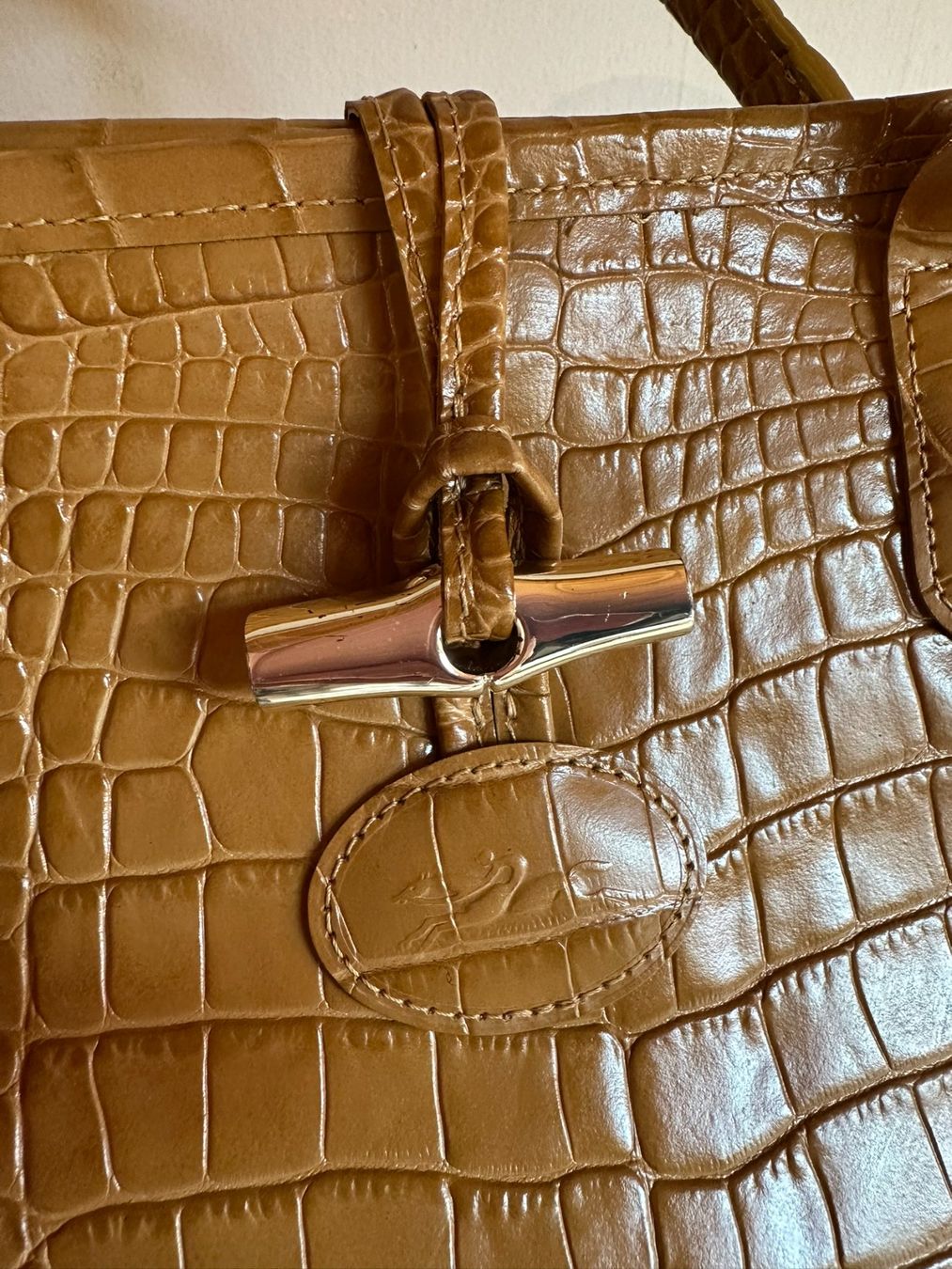 Longchamp Borse da donna: Sac Longchamp Roseau - Cuir Croco moutarde camel – Usato da Bernex venduto da euma1976 3