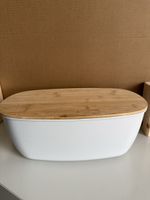Brotkasten weiss mit Bambusdeckel gebrauchter Zustand