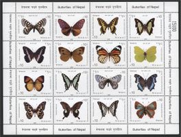 Nepal, Kleinbogen Schmetterlinge von 2009 postfrisch **