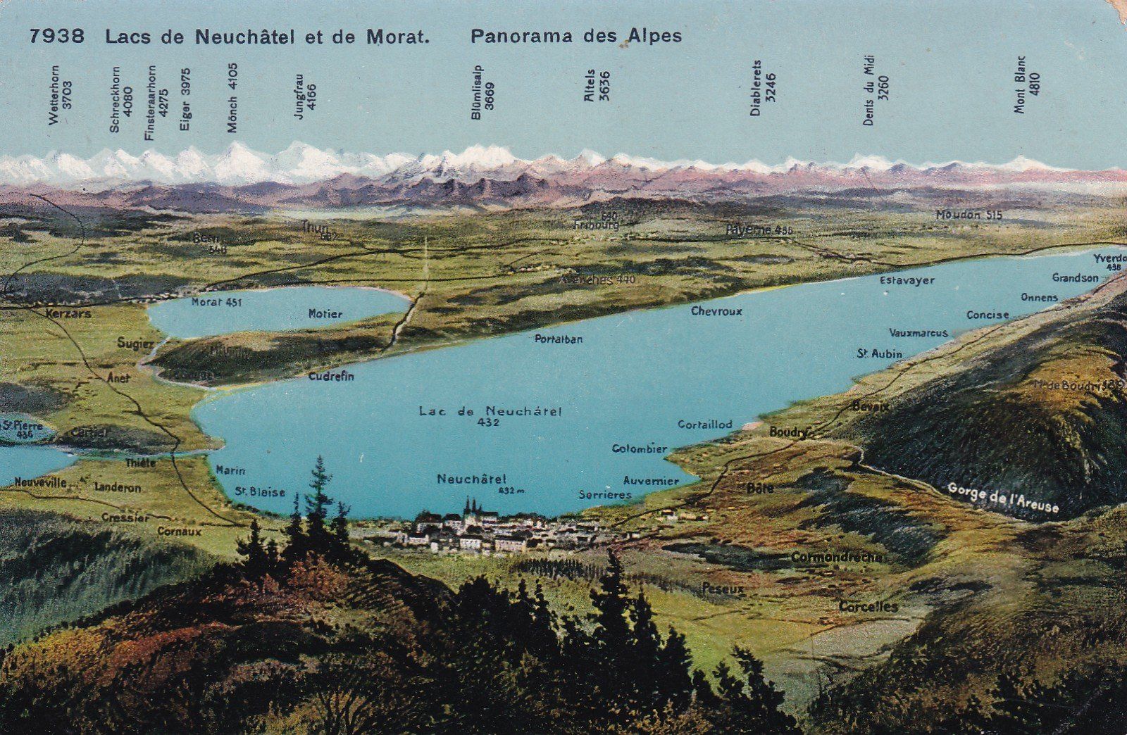 Cartoline postali: Lac de Neuchâtel et de Morat Panorama – Usato da Cormoret venduto da Pascalll2001