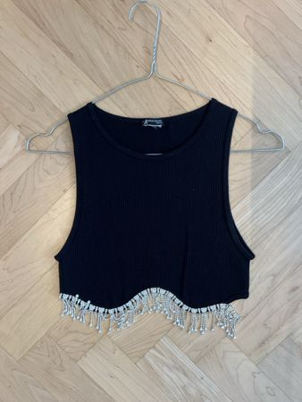Zara Crop Top Schwarz mit Fransen Grösse XS/S 