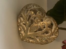 Deko-Herz Gold / Weiss/ Glitzer, Filigran mit Aufhängung