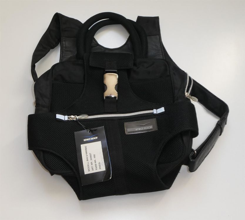 Venice Beach Bag Handbag Rucksack Tasche schwarz Leder Texti (Neu