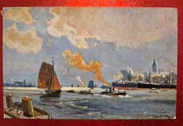 Hafen mit Schiffen, maritim ca 1900