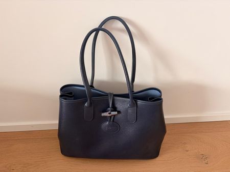Original Vintage Longchamp Tasche: Roseau Tote navy