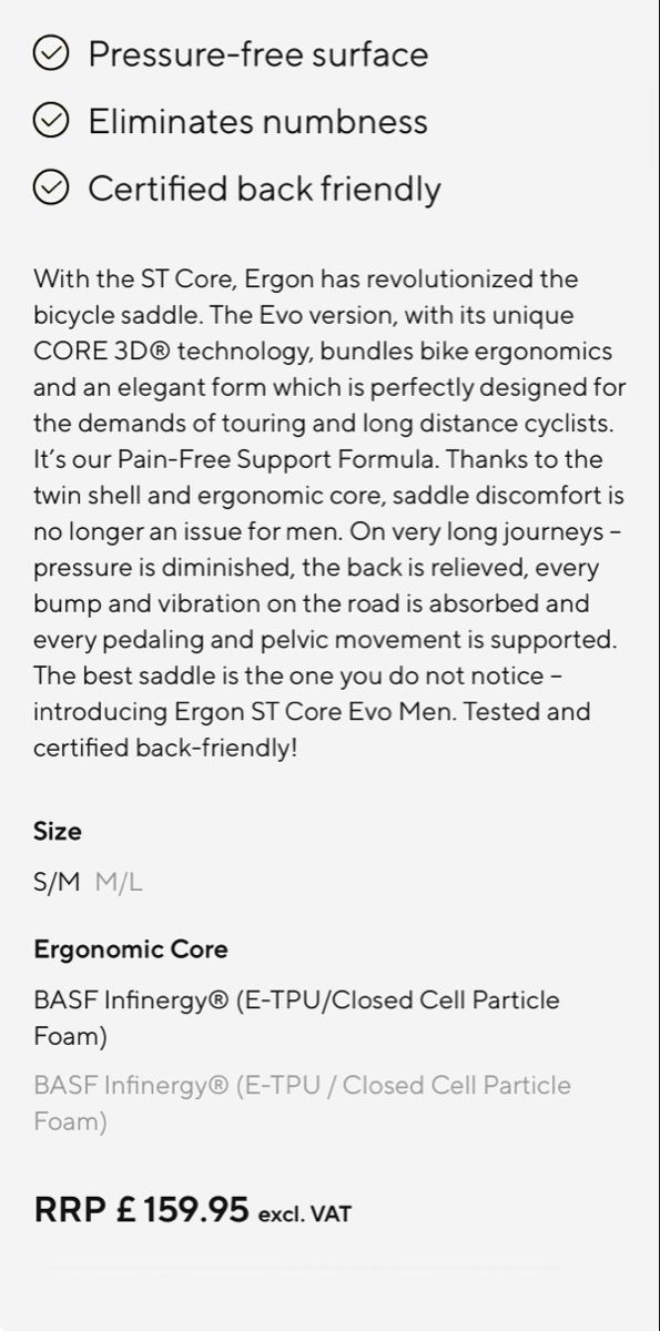 Ergon Pezzi di ricambio: Ergon ST Core Evo s/m – Nuovo (secondo la descrizione) da Nyon venduto da tor_6gr5 7
