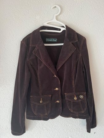 Jacke/Blazer aus FeinCord mit türkisen Steinchen Gr. 40