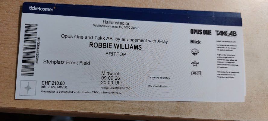 Tickets: Robbie Williams Konzert Billette – Neu (gemäss Beschreibung) aus hochdorf von schimo02