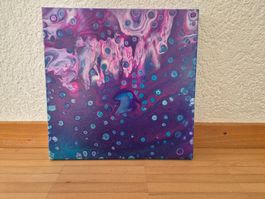 Unikat Acryl Pouring Leinwand Bild, Virus, 30x30cm
