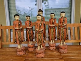 Bettelmönche Set (6Stück) aus Holz (Thailand) Buddha Figuren