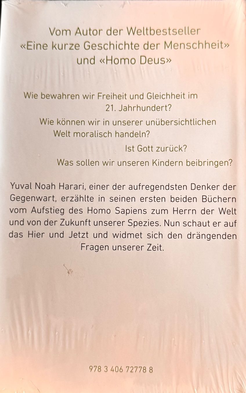 Libri: Yuval Noah Harari: 21 Lektionen, Neu – Nuovo e nell'imballaggio originale da Chur venduto da tan_qx6b 1
