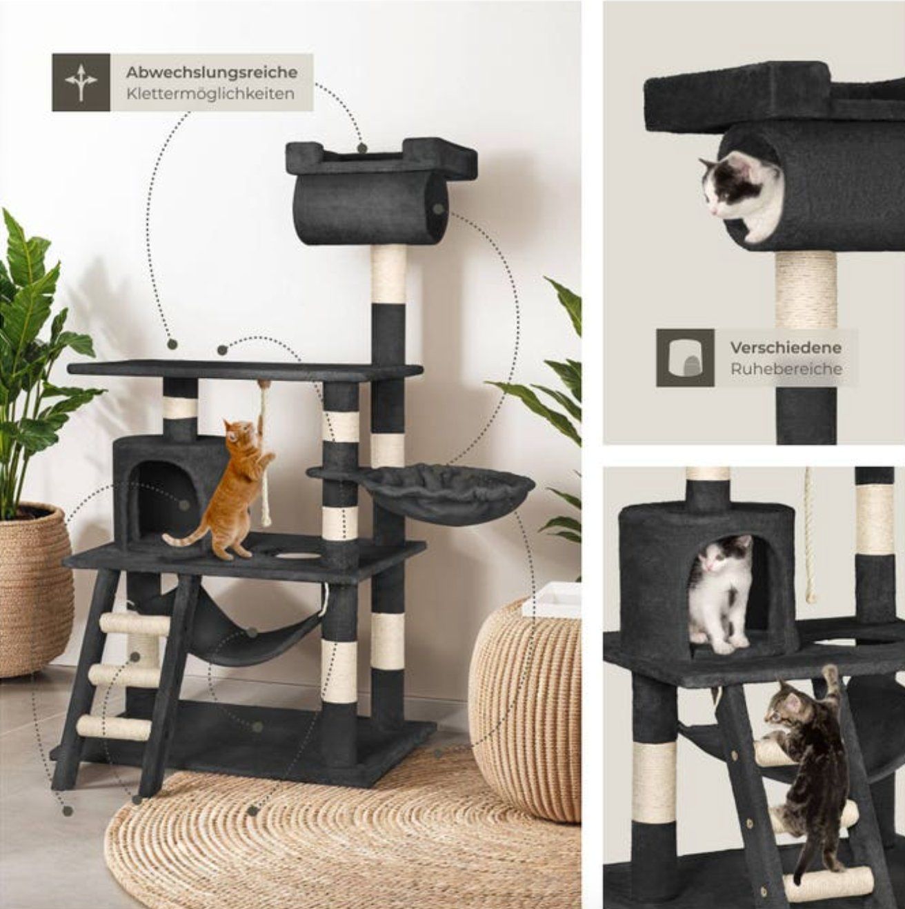 Tiragraffi: Kratzbaum Stokeley 141cm schwarz - Gratis Versand – Nuovo e nell'imballaggio originale da Kleinwangen venduto da meinwarenkorb.ch 6