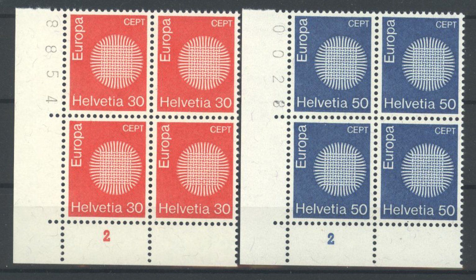 Alle Briefmarken: 1970, Europa, Viererblöcke ** – Gebraucht aus Willisau von Vollstempel
