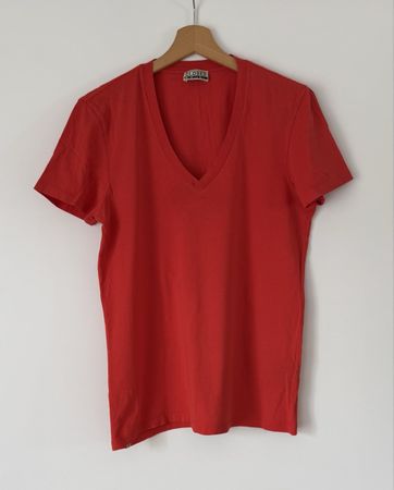 CLOSED T-Shirt Damen Rot V-Ausschnitt Gr. S/M Basic Top 