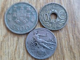 Lot de 3 anciennes pièces de collection, France et Portugal