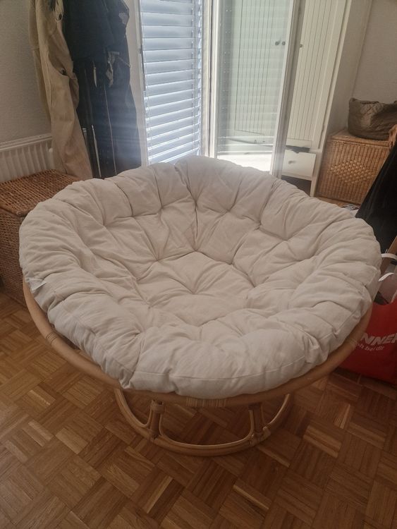 Hovoto Coussin Rond Épais Pour Fauteuil Papasan 110x110 Cm - Beige, Confortable Et Doux Pour Intérieur Extérieur