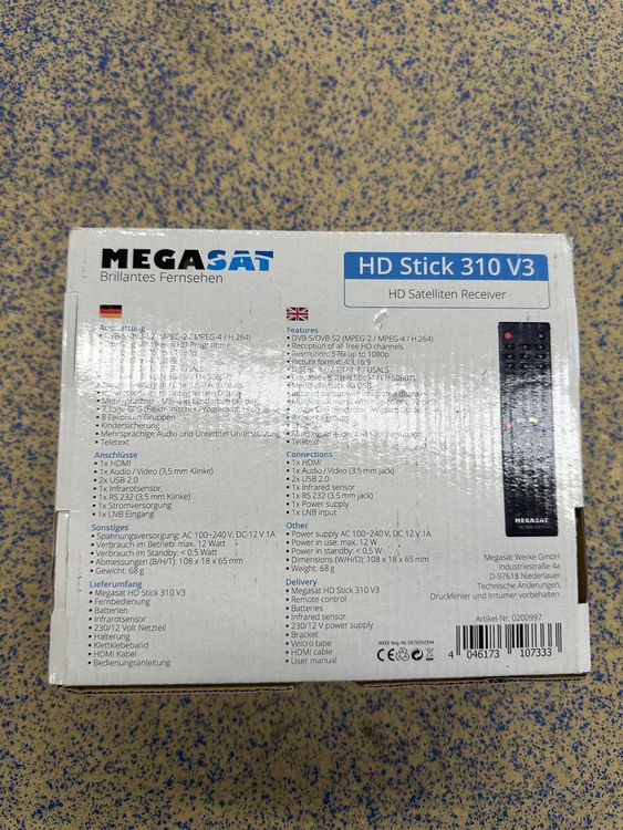 Megasat Receiver: Receiver Megasat HD Stick 310 V3 – Neu und originalverpackt aus Glis von CLLGP 2